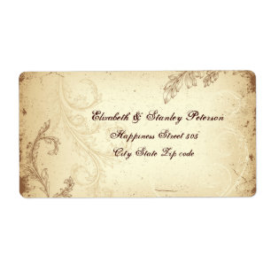 Etiqueta de boda de hoja de pergamino marrón marró