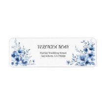 Etiqueta de boda de jardín rústico floral azul pol