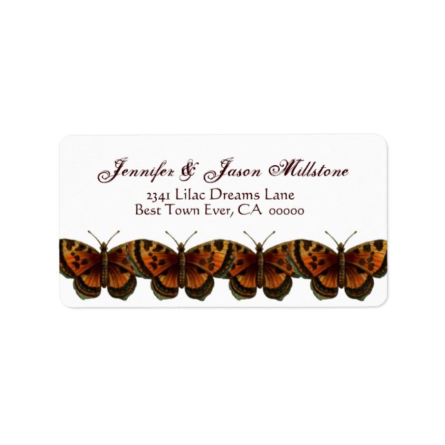 Etiqueta de Boda de mariposas leopardo de Naranja  (Frente)