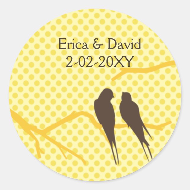 etiqueta de boda de mocha lovebirds (Anverso)