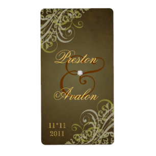 Etiqueta de Boda de pergamino de oro barroco
