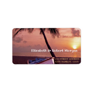 Etiqueta de boda de puesta de sol de barco de palm