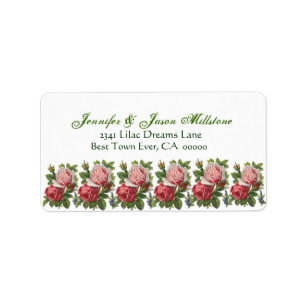 Etiqueta de Boda de rosas rosa y rojas antiguas