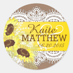 Etiqueta de Boda de Sunflower Lace Burlap