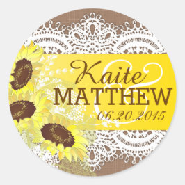 Etiqueta de Boda de Sunflower Lace Burlap