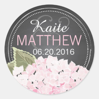 Etiqueta de Boda de tablero de croma rosa Hydrange
