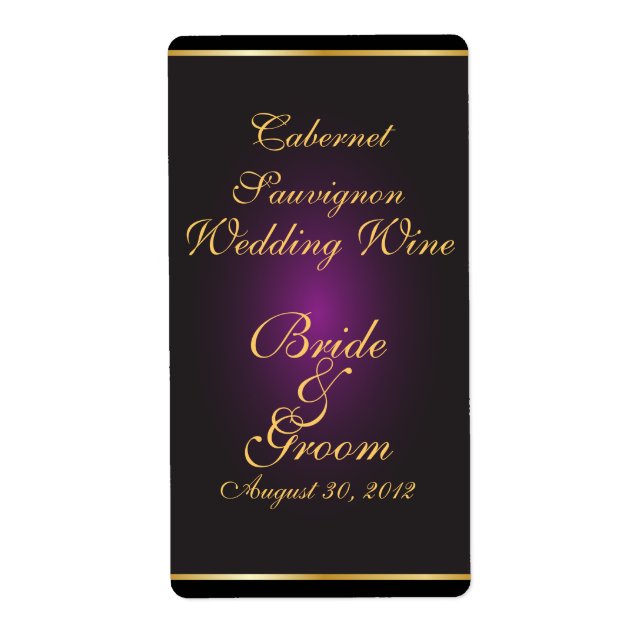 Etiqueta de Boda de vino de Plum & Gold (Frente)