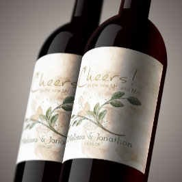 Etiqueta de Boda de vino Gold Sage Green Floral