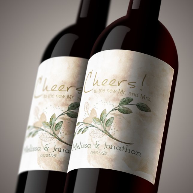 Etiqueta de Boda de vino Gold Sage Green Floral (Subido por el creador)