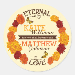 Etiqueta de Boda de Wreath de Dahlia de otoño