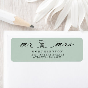 Etiqueta de boda elegante Mr & Mrs con corazones y