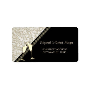 Etiqueta de boda elegante negro, damasco