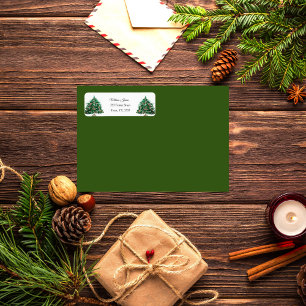 Etiqueta de Boda festiva de árbol de Navidad verde