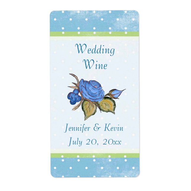 Etiqueta de Boda floral azul (Frente)