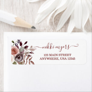 Etiqueta de boda floral Boho Burgundy fall