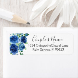 Etiqueta de boda floral de acuarela azul marino bl