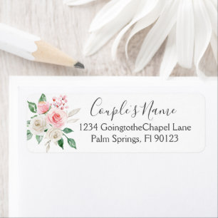 Etiqueta de boda floral de acuarela blanca Pinky P