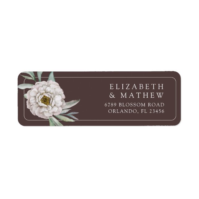 Etiqueta de boda floral marrón y blanco boho (Frente)