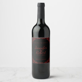 Etiqueta de Boda gótica de Damasco rojo y negro