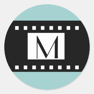 Etiqueta de Boda inicial del monograma negro azul