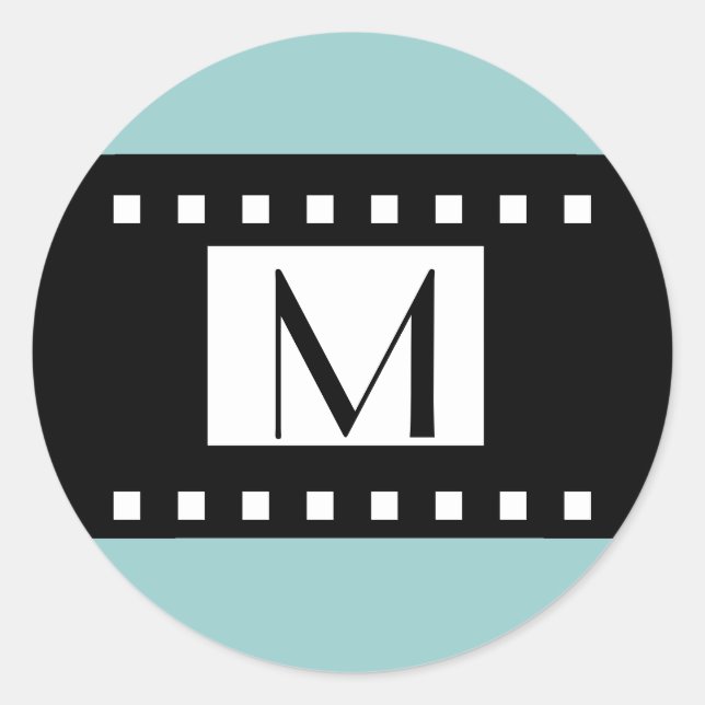 Etiqueta de Boda inicial del monograma negro azul (Anverso)