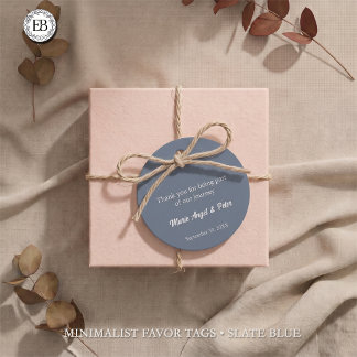 Etiqueta de Boda Minimalista en Azul Pizarra con M
