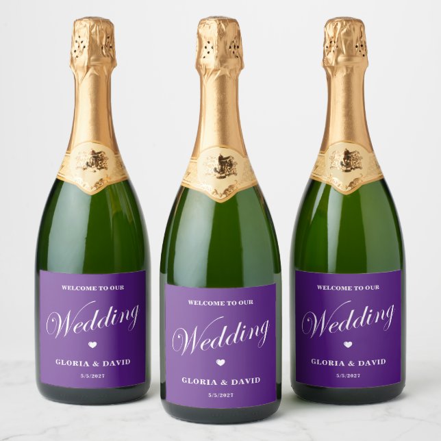 Etiqueta de Boda morado esparkling (Botellas)
