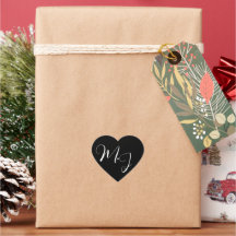 Etiqueta de Boda Negra con Texto de Monograma Blan