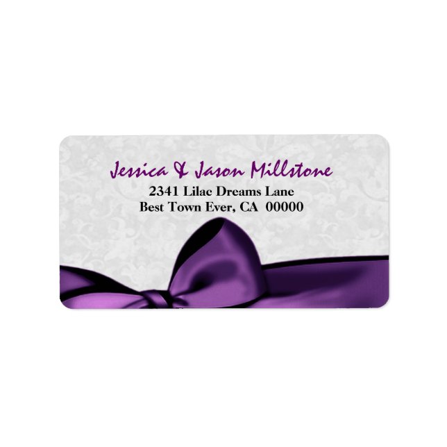 Etiqueta de Boda Romántica Purple Bow (Frente)