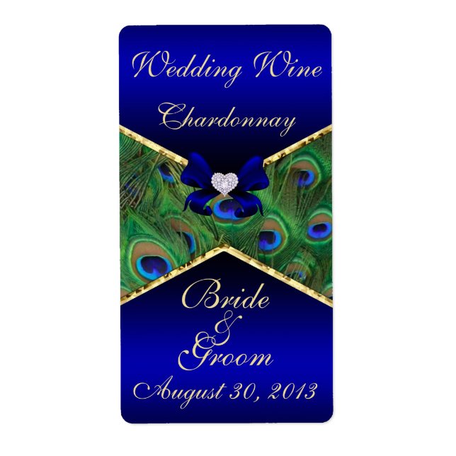 Etiqueta de Boda Royal Blue Peacock (Frente)