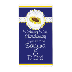 Etiqueta de Boda Royal Blue Yellow Sunflowers