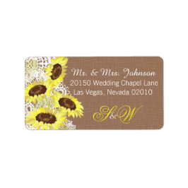 Etiqueta de Boda Rústico de girasoles y encajes