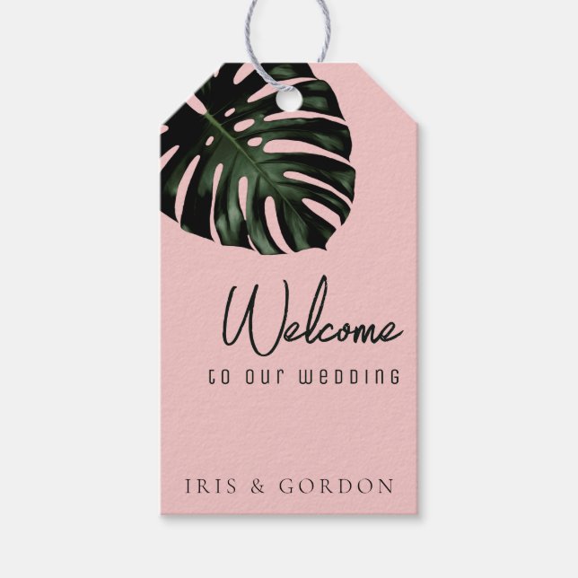 Etiqueta de bolsa de bienvenida para boda rosa des (Anverso)