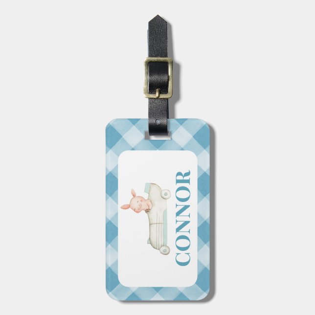 Etiqueta de bolsa de la escuela de Gingham Race Ca (Frente Vertical)