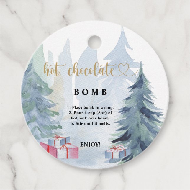 Etiqueta de bomba de chocolate caliente. Bomba de  (Anverso)