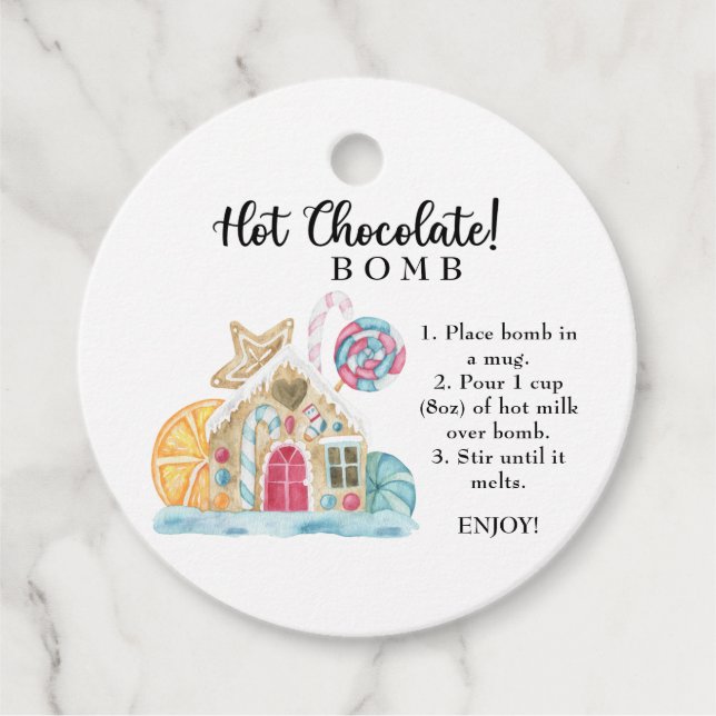 Etiqueta de bomba de chocolate caliente. Bomba de  (Anverso)