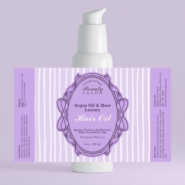 Etiqueta de Botella de Aceite de Belleza con Marco (Purple Bow Frame Beauty Oil Bottle Label)