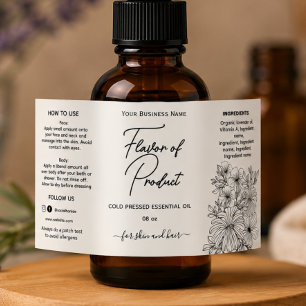 Etiqueta de Botella de Aceite Esencial Floral Line