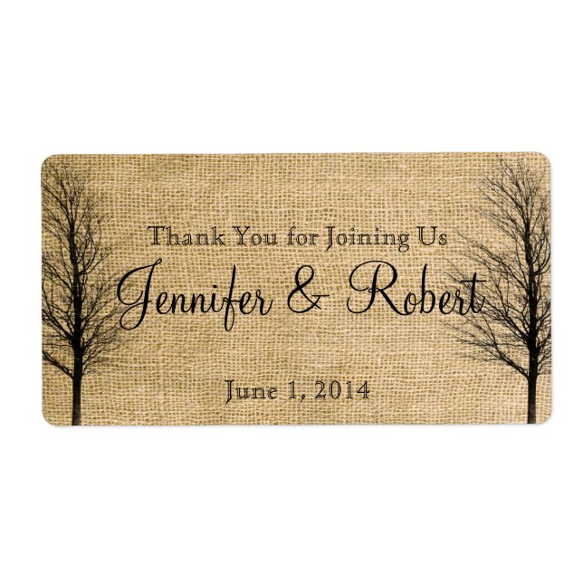 Etiqueta de botella de agua Burlap y Birch Posh (Frente)