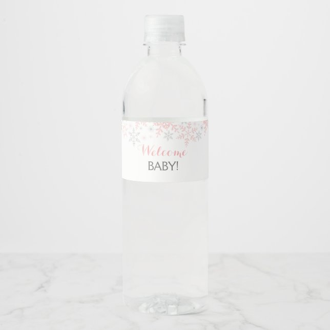 Etiqueta de botella de agua de Baby Shower de copo (Anverso)