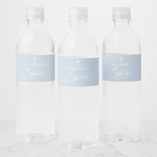 Etiqueta de botella de agua de Baptism Blue White