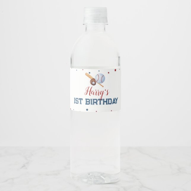 Etiqueta de botella de agua de béisbol Baby Shower (Anverso)