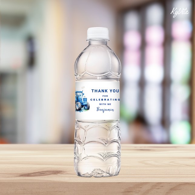 Etiqueta de botella de agua de cumpleaños de Blue  (Subido por el creador)