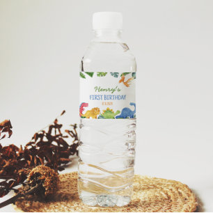 Etiqueta de botella de agua de cumpleaños de dinos