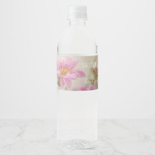 Etiqueta de botella de agua de Daisies rosa Flores