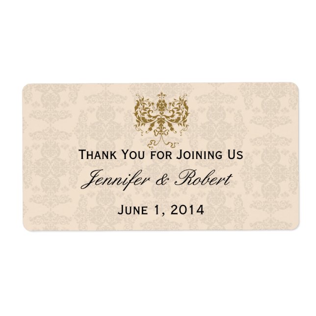 Etiqueta de botella de agua de Damasco de crema y  (Frente)