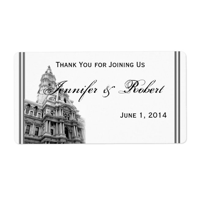 Etiqueta de botella de agua de destino de Filadelf (Frente)