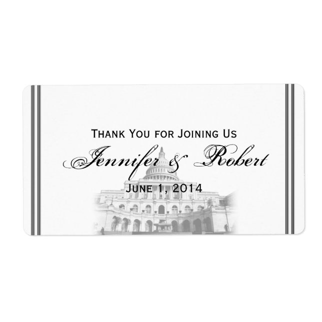 Etiqueta de botella de agua de destino de Washingt (Frente)