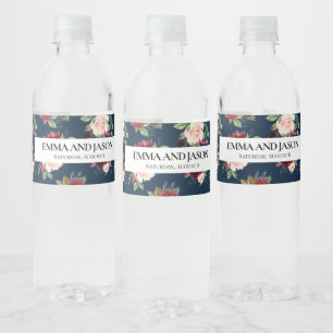 Etiqueta de botella de agua de la Marina Boho Flor