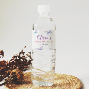 Etiqueta de botella de agua de mariposa Cumpleaños